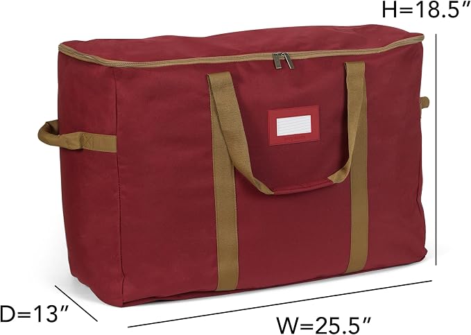 Covermates Keepsakes Adjustable Ornament Storage Bag – Heavy-Duty Polyester, Padded Dividers & FlexGrid Trays – Protective Holiday Ornament Organizer with Handles & Label Window, Red - Image 3