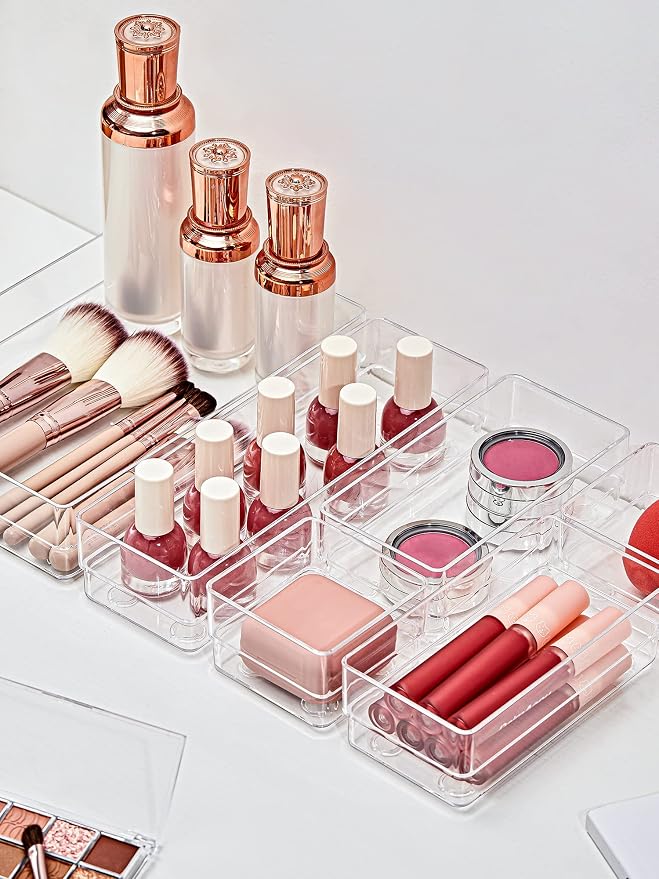 SMARTAKE 29 PCS Drawer Organizer, 4-Size Desk Bathroom Drawer Organizer | 4-Size Storage Tray with Non-Slip Silicone Pads for Makeup, Jewelries, Utensils in Bedroom Dresser, Office and Kitchen Clear - Image 3