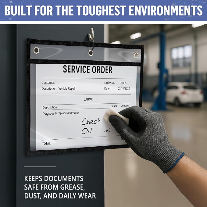 50 Pack Horizontal Job Ticket Holders 8.5x11 - Landscape Shop Ticket Holders 8 1/2 x 11 - Work Order Plastic Sleeves for Documents - Dry Erase Pocket Sleeve - Dry Erase Sleeves Clear Pocket Sleeve - Image 5