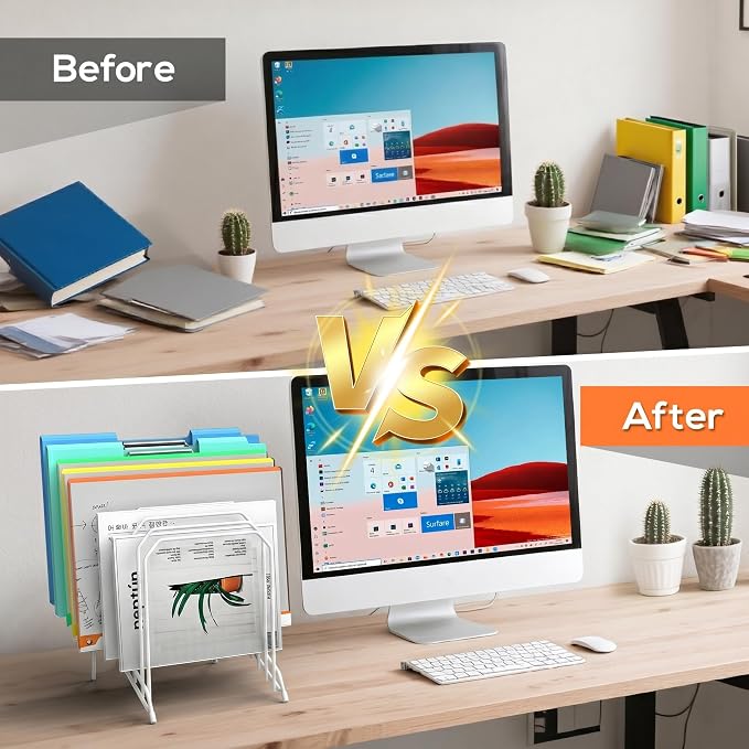 Incline Sorter Desk File Organizer, Metal Desk Magazine Folder Holder with 8-Section Vertical Compartments Rack File Organizer for Office, Home, School - Image 6