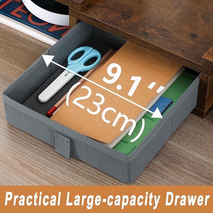 TEAMIX 3 Shelf Monitor Stand Riser With Drawer - Length and Angle Adjustable Dual Riser With Storage Corner Desk Shelf Organizer Large Computer Stand for 2 Monitors/Laptop (Brown, 1 Drawer) - Image 5