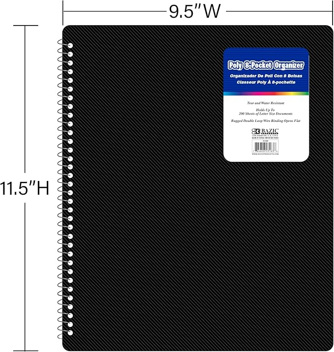 BAZIC Products Assorted Color Poly 8-Pocket Folder Organizer, 6-Set | business card slot, Sorts letter-size 8.5 x 11 in papers - Image 4