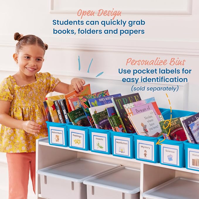 ECR4Kids Linking Plastic Storage Book Bin, Multipurpose Organization, Neon Blue, 10-Piece - Image 5