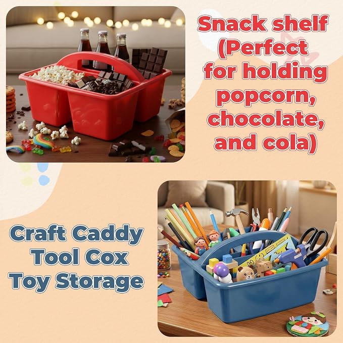 Kathfly 8 Pack Classroom Caddy Organizer with Handle, Plastic Art Craft Cleaning Caddy Bulk, Small Multipurpose Supply Organization Storage Basket for Table Desk Office Pencil Teacher (Blue Red) - Image 8