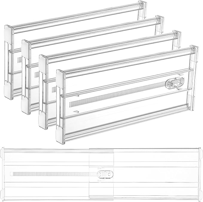Vtopmart 6" Tall Upgrade Drawer Dividers, 12.8"-22.3" Expandable, 4 Pack | Deep Drawer Organizer, Big Drawer Separator, Clear plastic Adjustable Storage Divider for Dresser, Baby Supplies, Kitchenware by Vtopmart