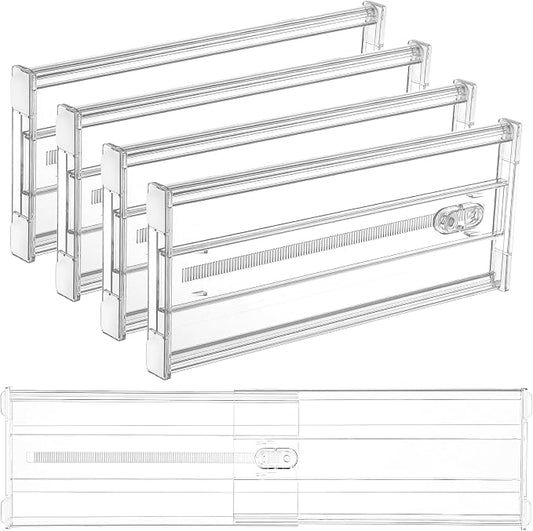 Vtopmart 6" Tall Upgrade Drawer Dividers, 12.8"-22.3" Expandable, 4 Pack | Deep Drawer Organizer, Big Drawer Separator, Clear plastic Adjustable Storage Divider for Dresser, Baby Supplies, Kitchenware by Vtopmart
