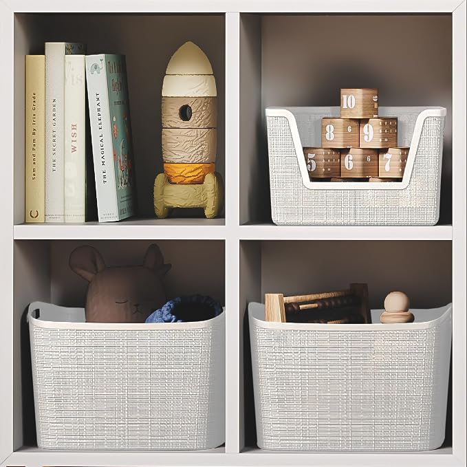 Curver Set of 2 XL 30.5L Jute Decorative Plastic Organization and Storage Baskets - Perfect Bins for Home Office, Closet Shelves, Kitchen Pantry and All Bedroom Essentials, White - Image 6