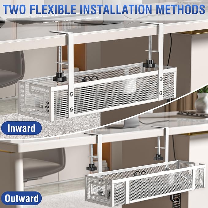 Under Desk Cable Management Tray, 15.75" No Drill Cable Management White, | Heavy Duty Metal Cord Organizer for Standing/Gaming Desk, Cable Management Under Desk Tray for Home and Office - Image 7