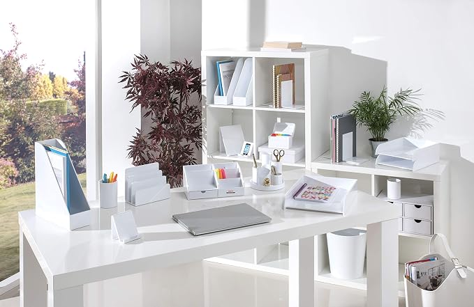 OSCO High Gloss White Plastic Stacking Letter Tray | A4 | Easily Stackable | Desk File Organiser | Paper Storage | Office Document Sorter | Paperwork Filing | No Risers Required | H6 x W24.5 D33 cm - Image 9