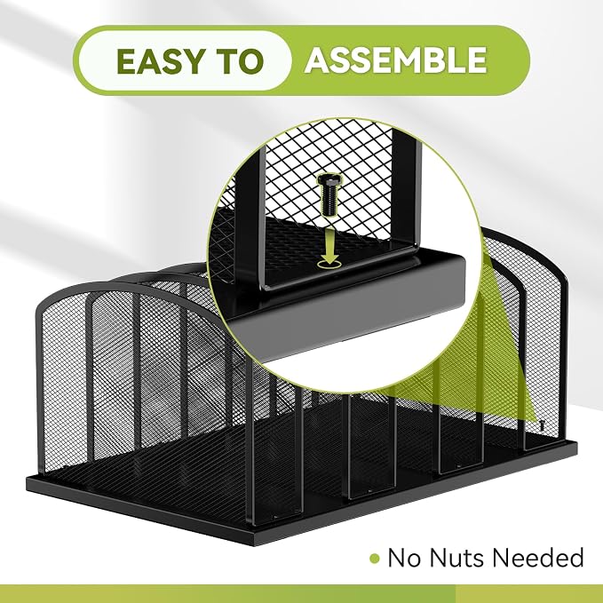 MINDEPOT Desk File Organizer 7 Sections Upright Mesh File Sorter Organizer for Desk, Office Organization File Holder for Home, Office & Classroom (Black, 1Pack) - Image 3