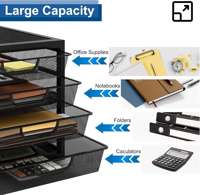 Natwind Mesh Desk Organizer with 4 Tier Sliding Drawers,Black | Paper Sorter, Multi-Functional Home Office Supplies Storage Tray for Letters, Documents,Mail, Files, Arts & Crafts Supplies - Image 5