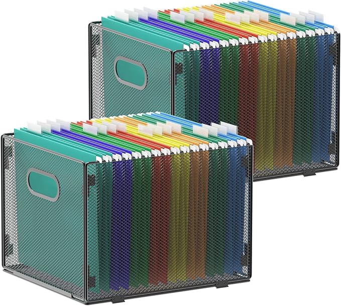 samstar 2 Pack Hanging File Organizer, Mesh File Folder Box Filing Box File Cabinet Organizer Storage Boxes, Letter Size by Samstar