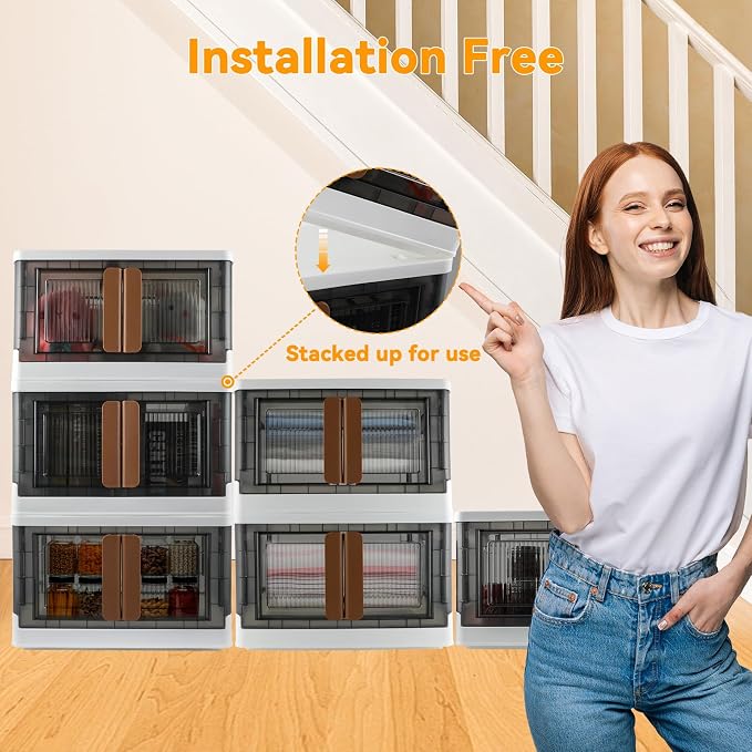 Storage Box, Cabinet with Lids, 8.4 Gallon (32L) Capacity, With Double Door and Lock, Foldable, Plastic, Underbed or Countertop Use, Home Organizer - Image 6