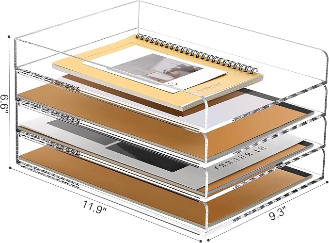SANRUI 4 Tier Stackable Paper Letter Tray, Acrylic Vertical File Tray A4 Desk Organizer and Accessories Sorter Trays, Clear Workspace Office Supplies Organizers,12inx9.25inx6.6in - Image 2