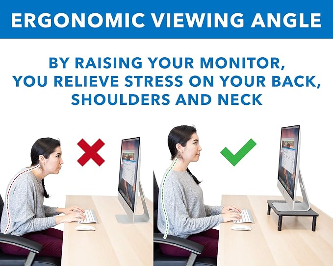 Mount-It! Height Adjustable Single Monitor Riser | Metal Mesh Computer Screen Platform | Desktop Riser for Laptop, Monitor, and Printer | 44lbs Capacity (Black) - Image 3
