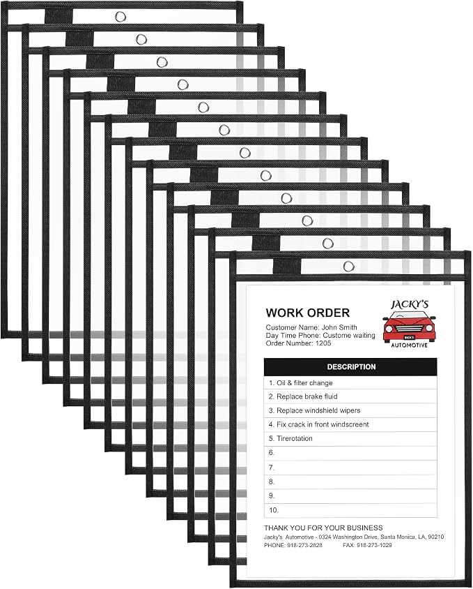 Nezyo Dry Erase Pockets Plastic Job Ticket Holders Shop Holder Order Pockets Clear Sleeves Tickets Folders Plastic Sleeves Paper Teacher Supplies for Classroom(14 x 10 in,Black,12 Pcs) by Nezyo