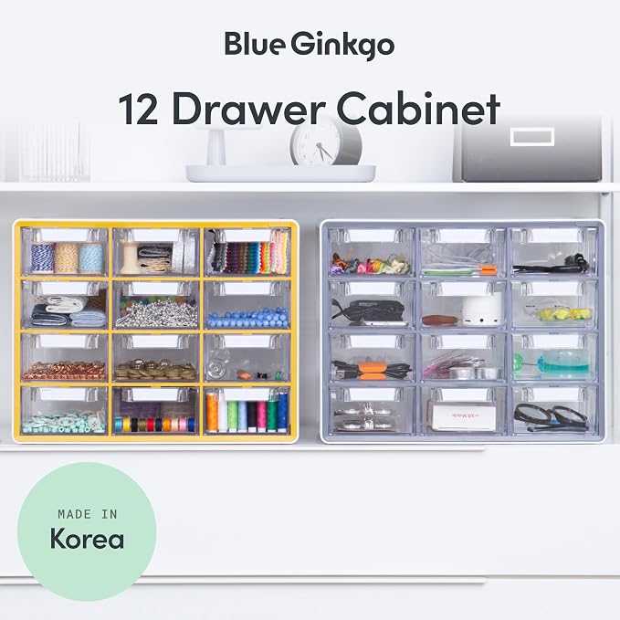 Blue Ginkgo 12-Drawer Storage Cabinet Organizer, Yellow, Made in Korea | Stackable. Adjustable. Easy Visibility. - Image 3