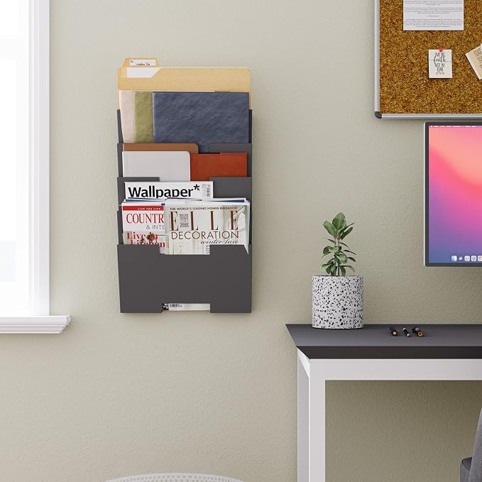 Wallniture Lisbon Metal Wall File Holder Organizer, 5-Tier File Folders Letter Size Magazine Holder and Office Decor, Gray - Image 2