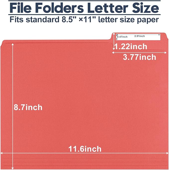 File Folders,150 Pack Colored File Folders Letter Size,8.5" x 11",1/3 Cut Tab Folder,Durable Paper Bulk File Folders with Blank Labels for Office Business School Home Use,Dark Red - Image 2