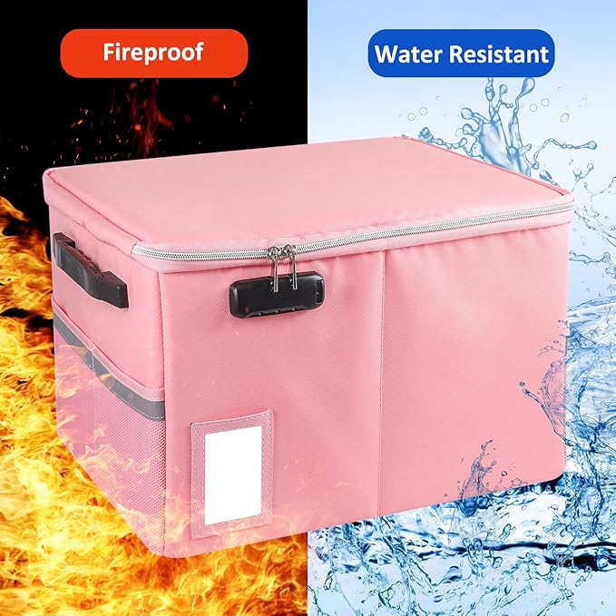 TOMKID Fireproof File Cabinet with Lock, Fireproof Document Organizer Collapsible File Box Filing Cabinet with Handle for Letter Legal Folder Certifications - Image 2