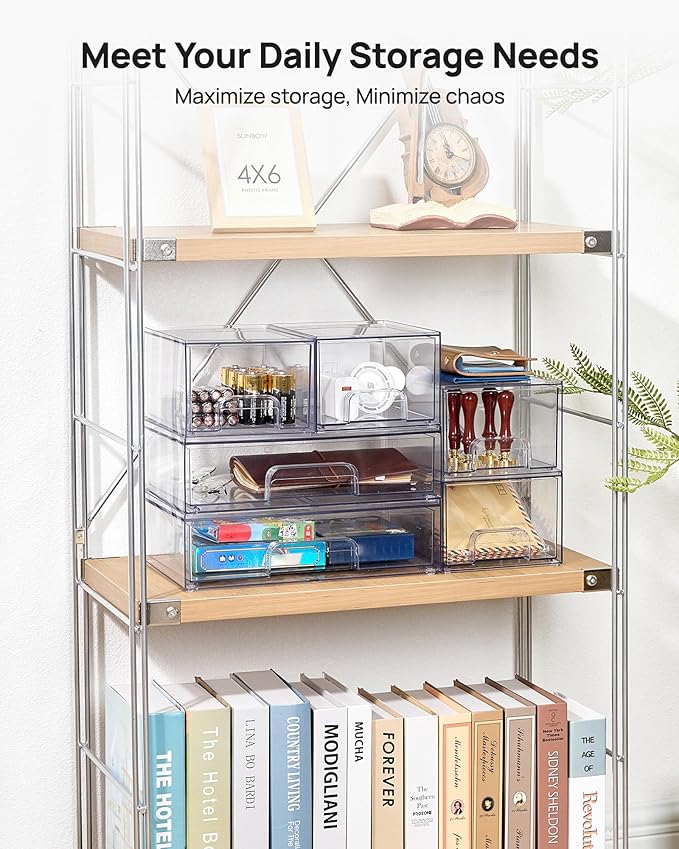 Vtopmart Stackable Storage Drawers Set of 6, Clear Plastic Organizer Bins for Bathroom Supplies, Ideal for Cabinet,Shelf, Pantry, Laundry Room Organization - Image 3