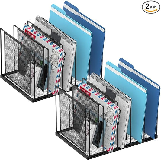 File Organizer for Desk, 5-Section Vertical File Sorter, Paper Holder Organizer Standing Metal File Folder for Office Home Classroom, Black 2 PACK by JMHUD
