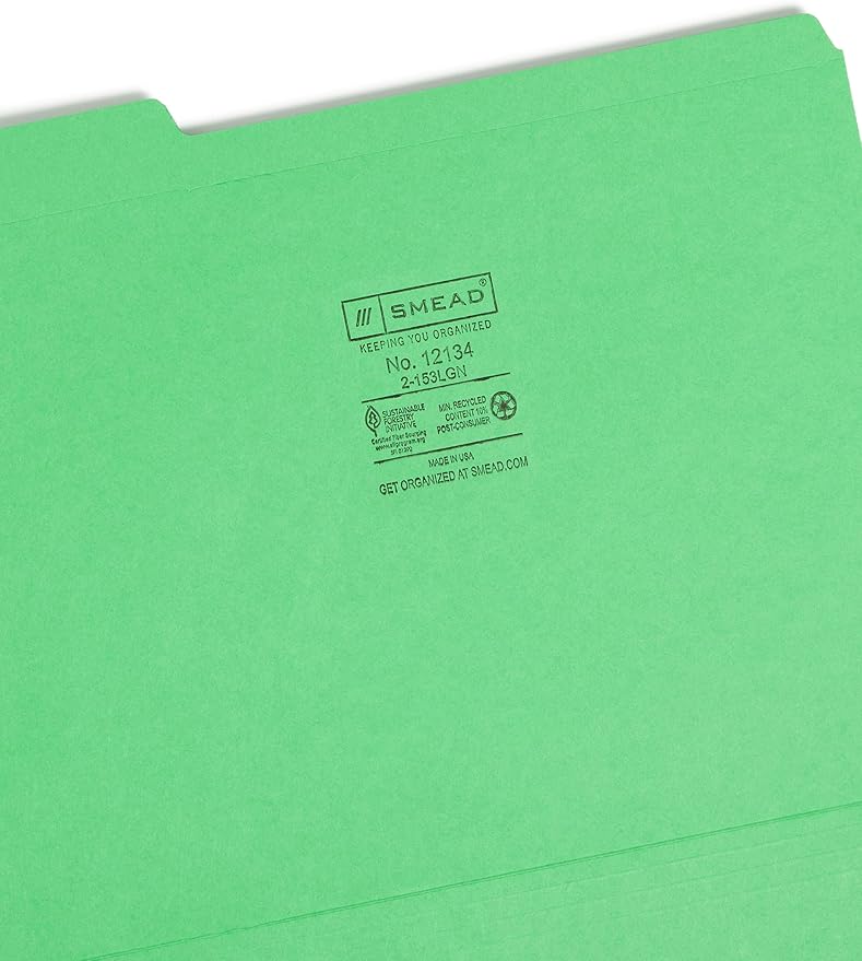 Smead File Folder, Reinforced 1/3-Cut Tab, Letter Size, Green, 100 per Box (12134) - Image 3