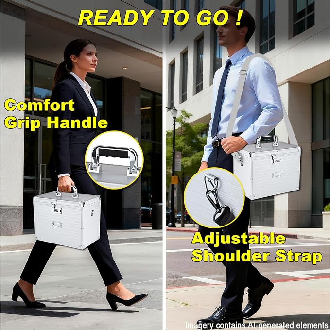 Hanging File Box for Letter, All-in-one set with 20 Folders | Portable Locking Filing Storage Box with Handle & Shoulder strap, Lockable File Cabinet Documents Safe, Lockbox Doc Organizer - Image 5