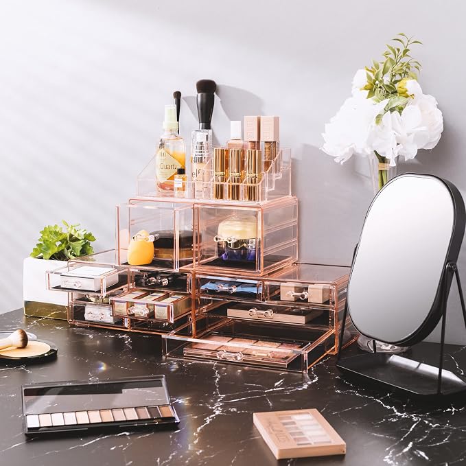 Sorbus Large Makeup Organizer - Clear Stackable Jewelry & Makeup Organizer For Vanity, Bathroom Storage, Dresser - 12 Drawers Cosmetic Beauty Organizers and Storage with Lipstick, Makeup Brush Holder - Image 4