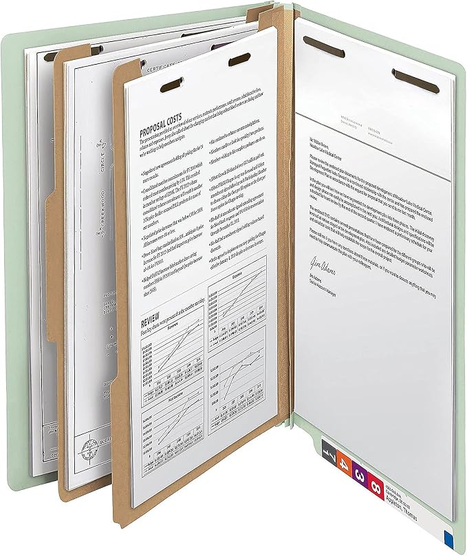 Smead 100% Recycled End Tab Classification Folder, 2 Dividers, 2" Expansion, Legal Size, Gray/Green, 10 per Box (29802) - Image 5