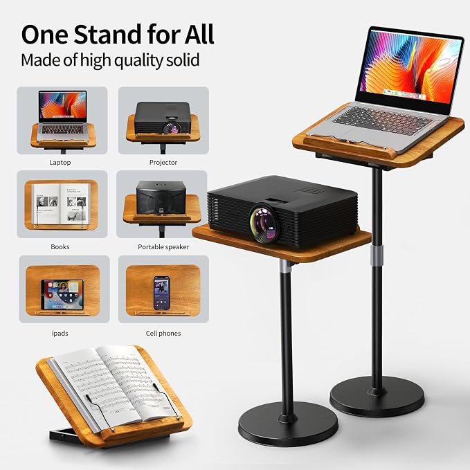 2-in-1 Floor & Desktop Book Stand with Large 16.5"x11.8" Solid Wood Panel | Height Adjustable 16.5"-51" Ergonomic Book Holder with Page Clips for Textbooks, Music Sheets, Recipes, Laptops (Rubberwood) - Image 4
