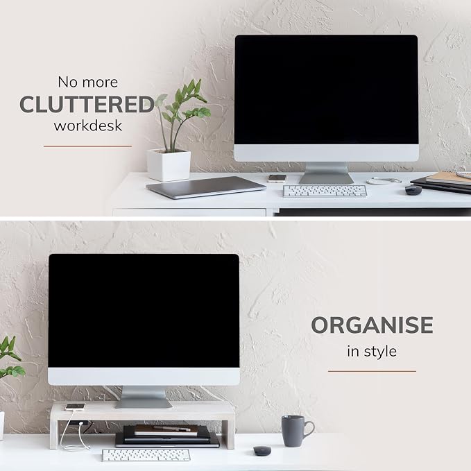 Anji Mountain Wooden Monitor Stand - Elegant Monitor Riser,Perfect Monitor Stand for Desk Organization, Durable Wood Construction monitor stands,Enhances Ergonomics and Workspace Efficiency,White Wash - Image 6