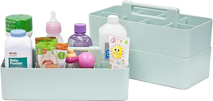 -Large Portable Caddy, DIY Dividers, 8 Compartments, School Office Supplies Home Business Organizer,Portable Basket with Handle Storage Organizer Modern Made in USA (4 PACK, Mint) - Image 3