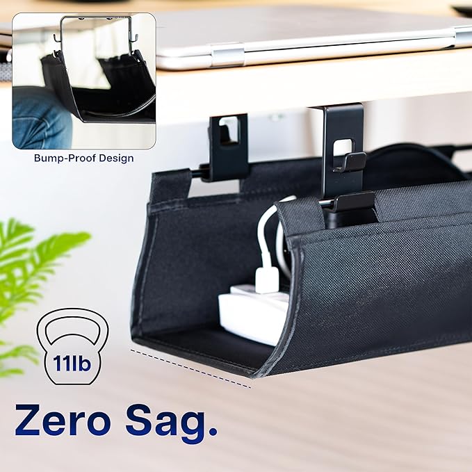 VIVO Screw-on Under Desk 16 inch Fabric Cable Management Tray, Wire Concealer, Power Strip Storage, Workspace Organization, Easy Fold Down Access, Black, DESK-AC16F-S - Image 4