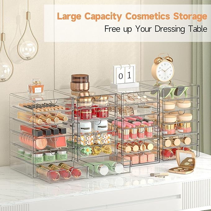 DOMNIU Acrylic Makeup Drawer Storage Organizer with 24 Drawers, 4 Set | Office Desk Organization and Storage, Dustproof Drawer Organizer for Makeup, Countertop, Jewelry, Desktop, Bathroom, Bedroom - Image 2