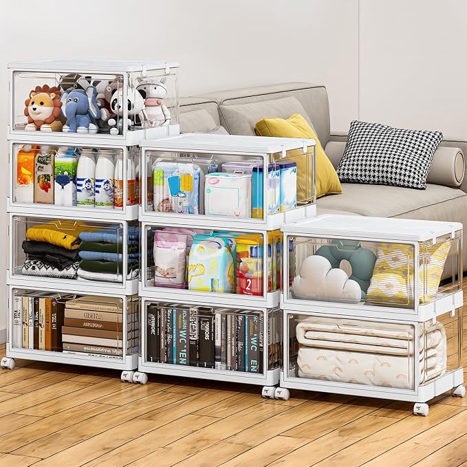SNSLXH Clear Storage Bins with Lids & Wheels, Stackable Plastic Craft Containers, Large Closet Organizers Box for Bedrooms Living Rooms 24 QT, 4-Tiers - Image 2