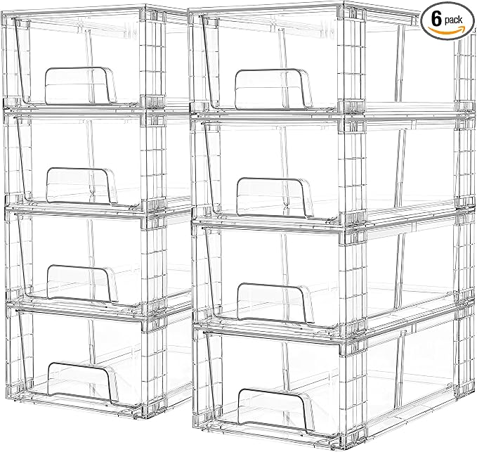 Vtopmart 8 Pack Stackable Clear Drawer with Dividers | Clear Drawer Organizers with Removable Dividers for Flexible Storage. Stackable, Non-slip, for Fridge, Under Sink & Bthroom by Vtopmart