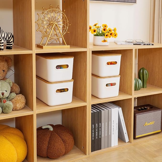 Citylife Storage Bins with Bamboo Lids 7QT Plastic Storage Containers Stackable Organizer Boxes with Handle for Desk Snacks, Toys, 2 PCS, 10" L x 7" W x 5.8" H - Image 8