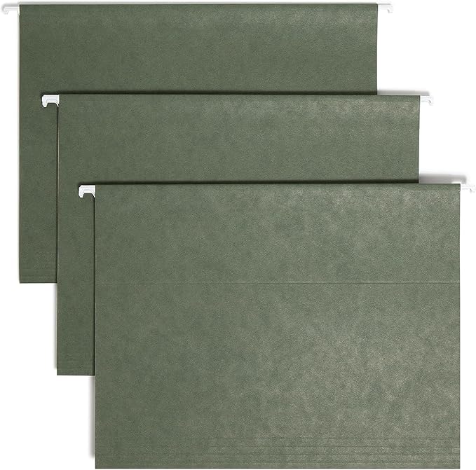 Smead Hanging File Folder, 1/5-Cut Adjustable Tab, Letter Size, Standard Green, Hanging Folders for Filing Cabinets, File Organizer Folder, 25 Count by SMEAD