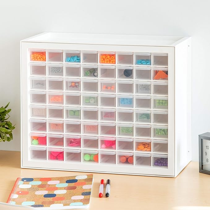 IRIS USA 64-Drawer Screw Organizer, Hardware Storage, Made in USA, White | Wall mountable, Stackable, Art & Craft Supplies, Beads, Gem Stones, Building Bricks, Garage Tool Storage - Image 7