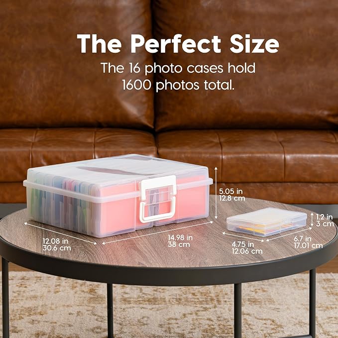 IRIS USA Photo Storage Box |Made in USA| 16 Cases - (2-Pack) - Clear | Fits 4" x 6" Pictures / Built-In Handle / Organizing Containers for Tasks, Stickers, Ephemera & Flashcards - Image 4