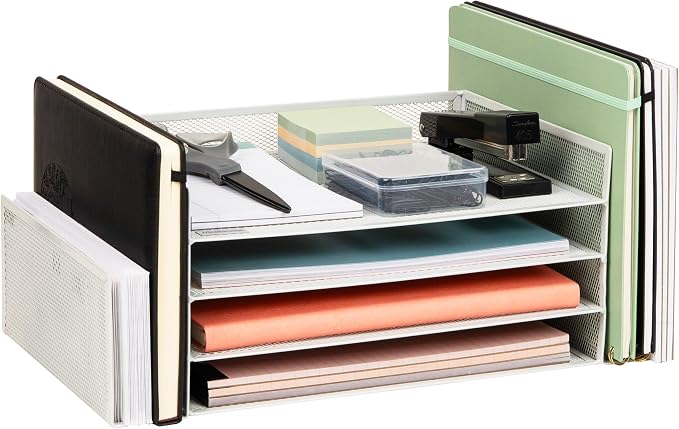 Mind Reader Desktop Organizer, File Storage, Paper Tray, Workspace, Office, Metal Mesh, 16.75"L x 9.15"W x 6"H, White by MindReader