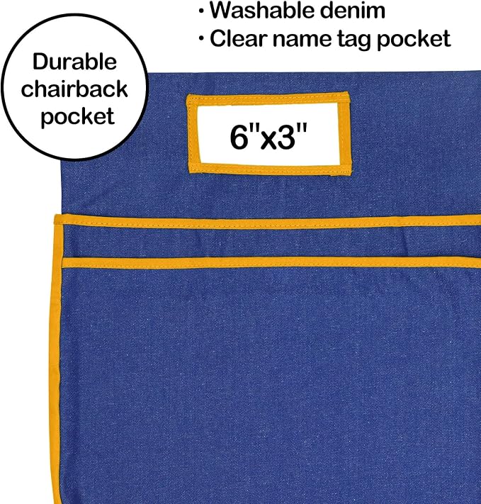 16PCS Chairback Buddy Pockets Chart with 2 Heavy Duty Storage Pocket,School Supplies Chair Back,Standard Denim Storage Organizer for Classroom Chair (Yellow) - Image 8