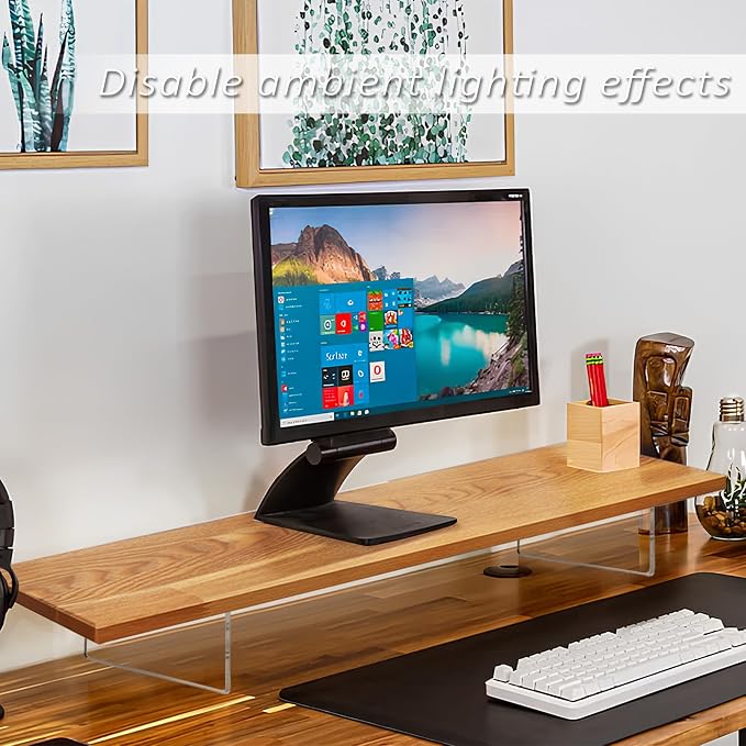 Monitor Stand Riser,Wood & Acrylic Computer Monitor Stand with LED Light,Desk Accessories Desktop Organizer Stand for Computer,Laptop,Printer,PC & TV Screen Riser - Image 3