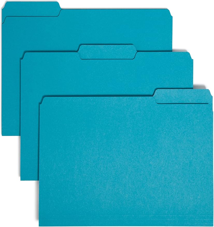 Smead Interior File Folder, 1/3-Cut Tab, Letter Size, Teal, 100 per Box, Expandable File Folders for Filing Cabinet by SMEAD
