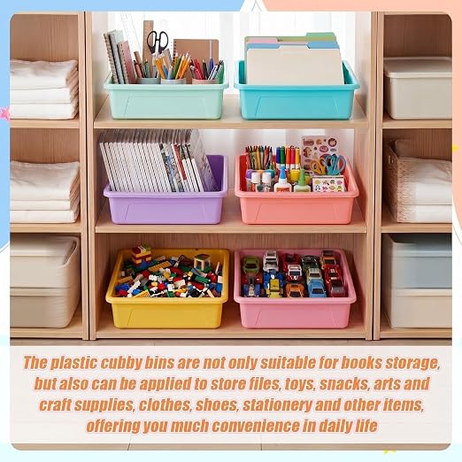 Affrolling 12 Pack Letter Size Flat Storage Tray, Stackable Plastic Organizer Bins for Classroom, Turn in Paper Tray Art Supply Baskets for Home School Office Teacher Desk Organization (Pastel Colors) - Image 5
