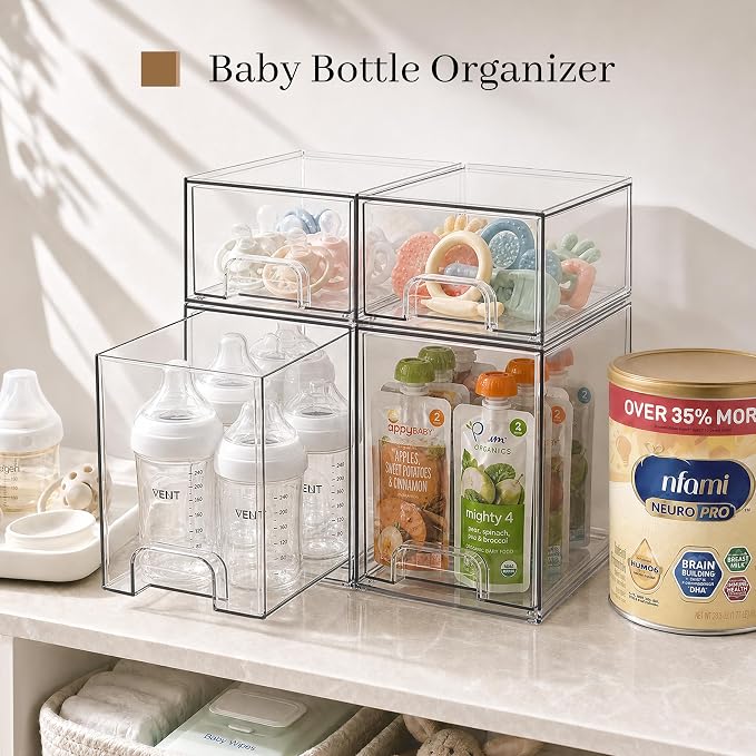 Clear Stackable Storage Drawers, Baby Bottle Organizer, Easily-Access Makeup Organizer, Durable Containers for Bathroom Countertop, Pantry and Medicine Cabinet Organizer - Image 4