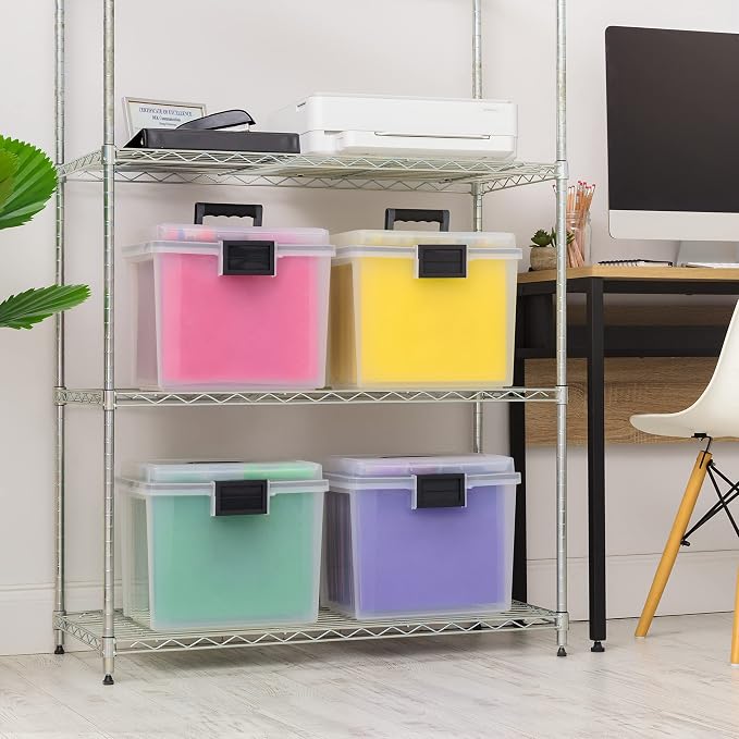 IRIS USA WeatherPro Portable File Box Organizer, 19 Qt. 4-Pack, Clear | Store and transport letter size files, documents and records with weather resistant protection and secure latching - Image 7