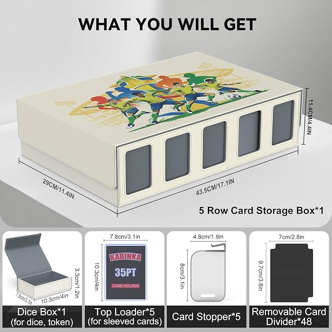 Kabinka Soccer Card Storage Box with Window Display, 5-Row Sport Card Storage Box, 3900+ Card Deck Box for Soccer Sports Card TCG, 5 Top Loaders, 5 Stoppers, 48 Dividers, 1 Dice Tray (Soccer 2) - Image 6