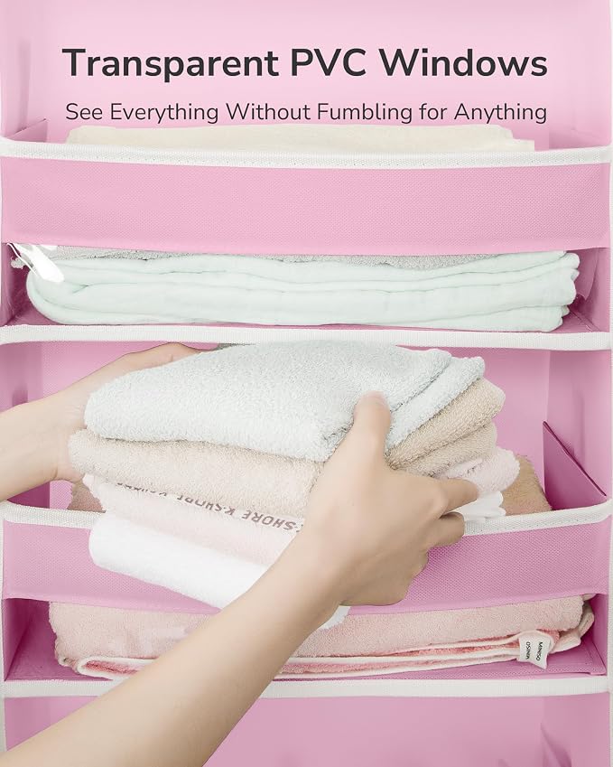 ULG Over The Door Organizer with 6 Large Pockets 12 Side Pockets, 50lbs Weight Capacity Door Hanging Storage Organizer for Bedroom, Bathroom, Pantry, Nursery Storage, Pink - Image 4